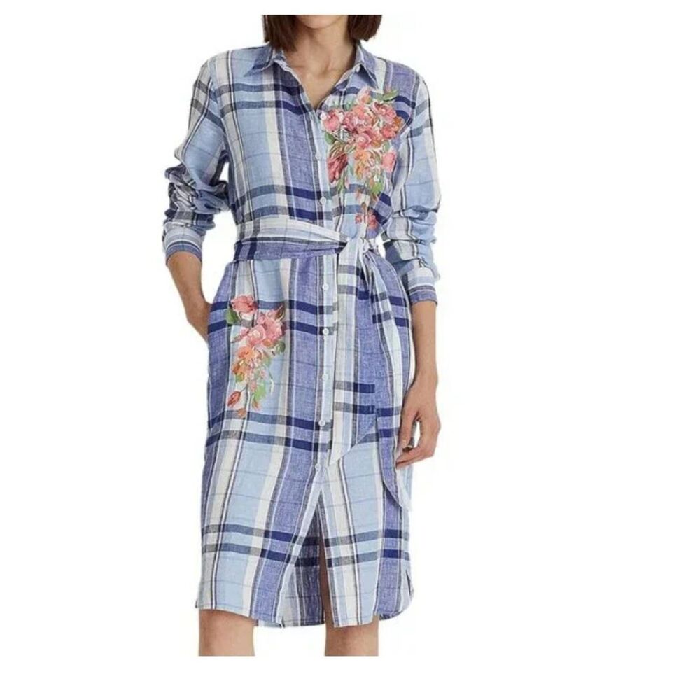 Lauren Ralph Lauren Shirt Dress 18W Plus Linen Plaid Floral Button Down Resort W